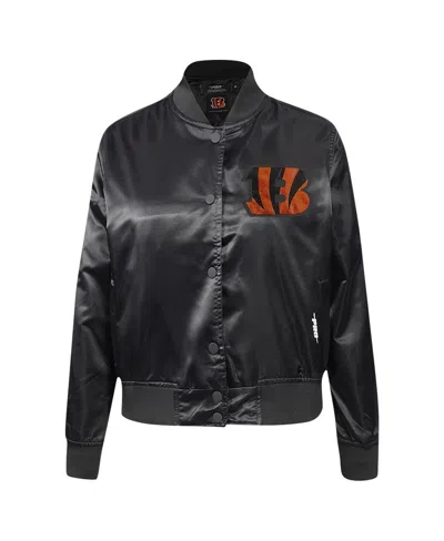Pro Standard Women's Black Cincinnati Bengals Jeweled Satin Full-snap Jacket In Black