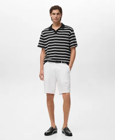 Mango Men's Striped Braided-knit Polo Shirt In Black