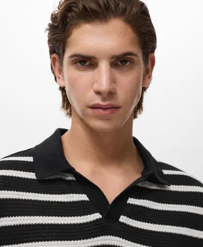 Mango Men's Striped Braided-knit Polo Shirt In Black