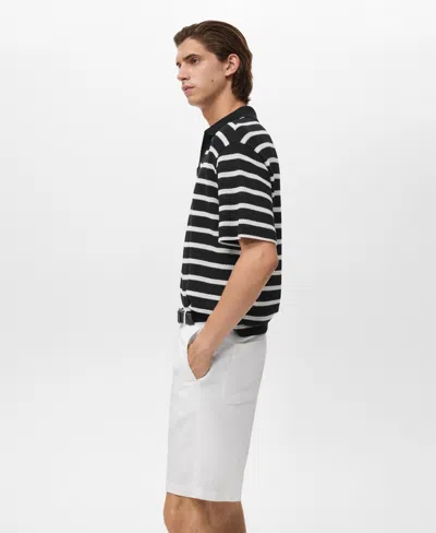 Mango Men's Striped Braided-knit Polo Shirt In Black