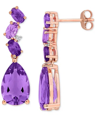 Macy's Amethyst & Pink Amethyst (7 1/5 Ct. T.w.) Diamond Accent Teardrop Earrings In 10k Rose Gold In Purple