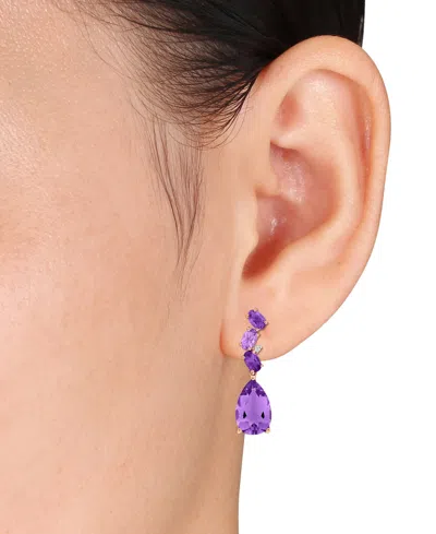 Macy's Amethyst & Pink Amethyst (7 1/5 Ct. T.w.) Diamond Accent Teardrop Earrings In 10k Rose Gold In Purple