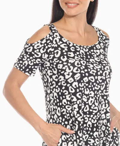White Mark Women's Cold Shoulder Leopard Print Short Sleeve Top In Multi