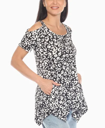 White Mark Women's Cold Shoulder Leopard Print Short Sleeve Top In Multi