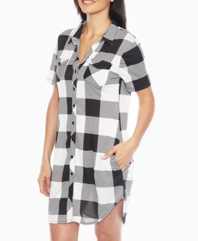 White Mark Womens Short Sleeve Plaid Shirt Dress In Animal Print