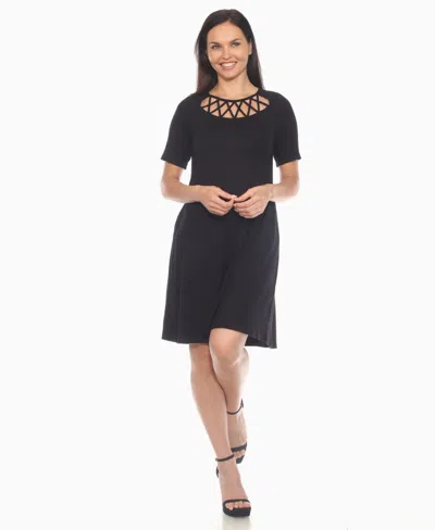 White Mark Women's Criss Cross Neckline A-line Dress In Black