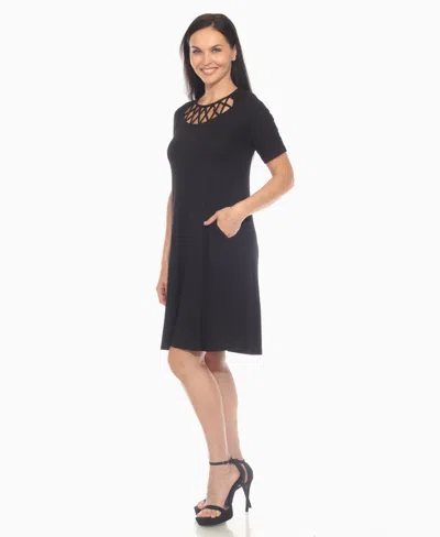 White Mark Women's Criss Cross Neckline A-line Dress In Black