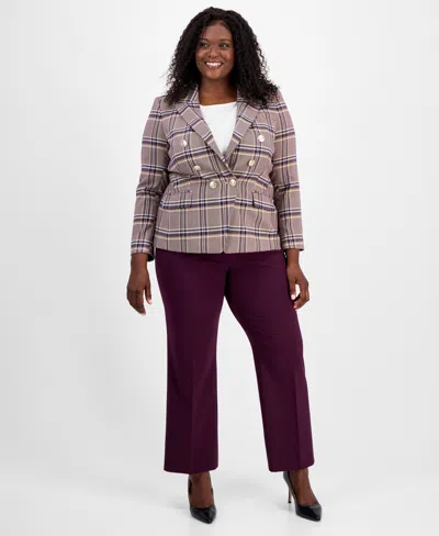 Tahari Asl Plus Size Plaid Print Double-breasted Jacket In Purple