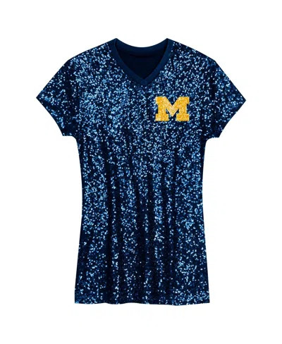 Outerstuff Big Girls Navy Michigan Wolverines Sequin V-neck Dress In Blue