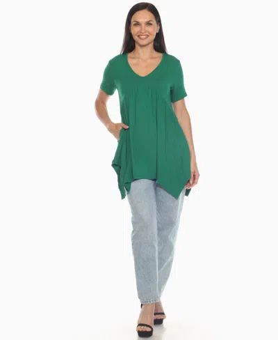 White Mark Women's Maternity Empire Waist V-neck Tunic Top In Green