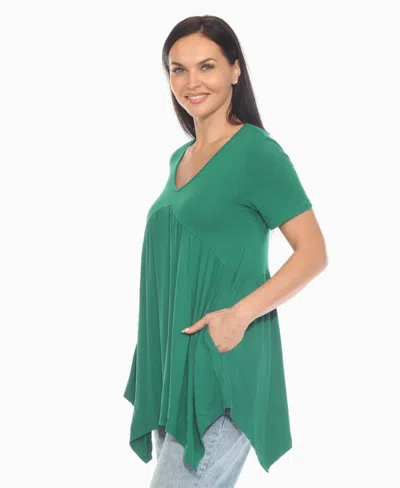 White Mark Women's Maternity Empire Waist V-neck Tunic Top In Green