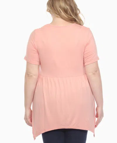 White Mark Plus Size Short Sleeve Shirred Front Knit Top In Pink