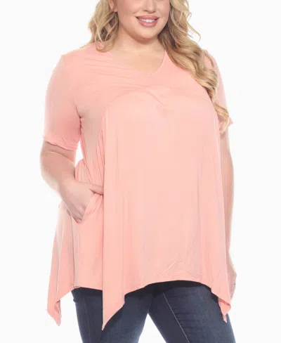 White Mark Plus Size Short Sleeve Shirred Front Knit Top In Pink