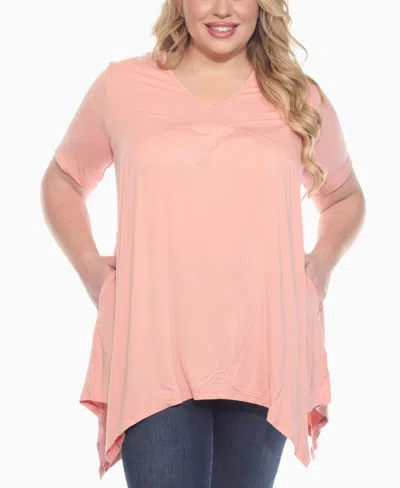 White Mark Plus Size Short Sleeve Shirred Front Knit Top In Pink