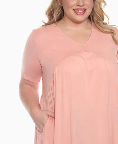 White Mark Plus Size Short Sleeve Shirred Front Knit Top In Pink