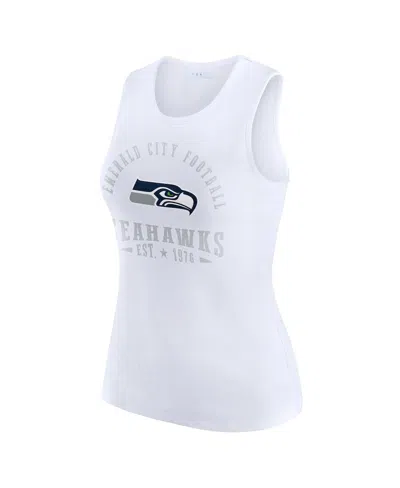 Wear By Erin Andrews Women's White Seattle Seahawks Ribbed Graphic Tank Top In White