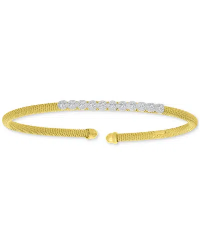 Macy's Round-cut Cubic Zirconia Mesh Cuff Bracelet In Sterling Silver Or 14k Gold Or 14k Rose Gold Over Ste In Gold