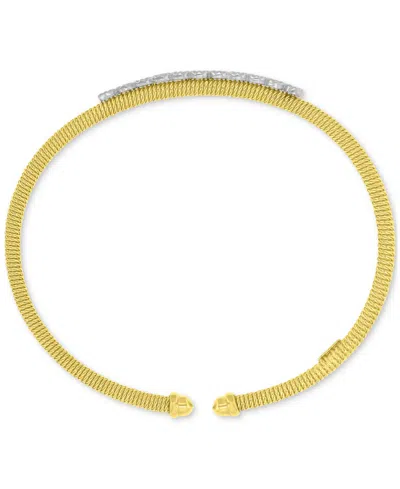 Macy's Round-cut Cubic Zirconia Mesh Cuff Bracelet In Sterling Silver Or 14k Gold Or 14k Rose Gold Over Ste In Gold