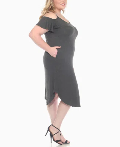 White Mark Plus Size Casual Scoop Neck Flutter Sleeve Knee Length Dress In Gray