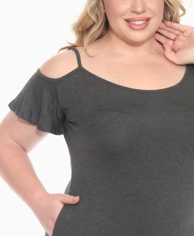 White Mark Plus Size Casual Scoop Neck Flutter Sleeve Knee Length Dress In Gray