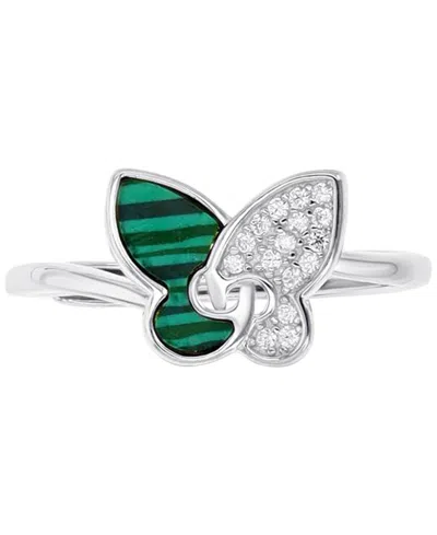 Macy's Malachite And Cubic Zirconia Butterfly Ring And Necklace Set In Sterling Silver In Metallic