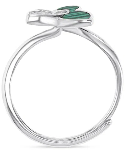 Macy's Malachite And Cubic Zirconia Butterfly Ring And Necklace Set In Sterling Silver In Metallic