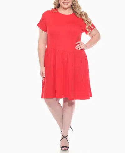 White Mark Plus Size Asymmetrical Waist And Short Sleeve Swing Dress In Red