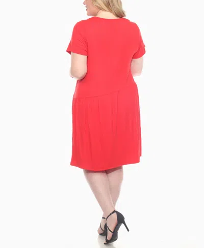 White Mark Plus Size Asymmetrical Waist And Short Sleeve Swing Dress In Red