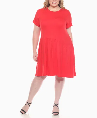 White Mark Plus Size Asymmetrical Waist And Short Sleeve Swing Dress In Red