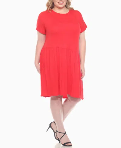 White Mark Plus Size Asymmetrical Waist And Short Sleeve Swing Dress In Red