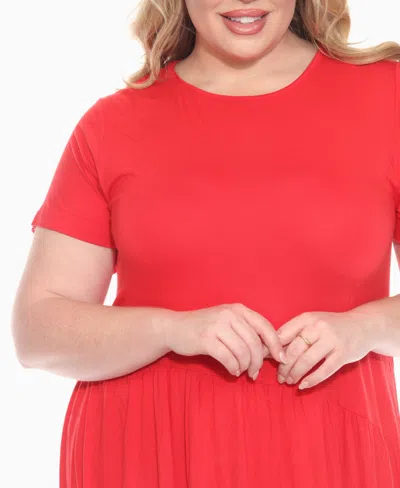 White Mark Plus Size Asymmetrical Waist And Short Sleeve Swing Dress In Red