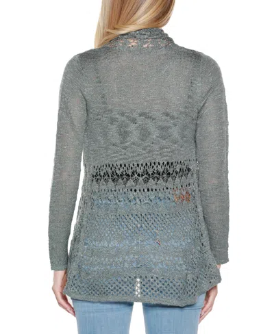 Belldini Women's Open-front Pointelle-trim Cardigan Sweater In Green