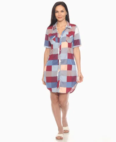 White Mark Womens Short Sleeve Plaid Shirt Dress In Blue