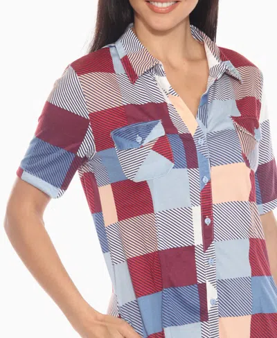 White Mark Womens Short Sleeve Plaid Shirt Dress In Blue
