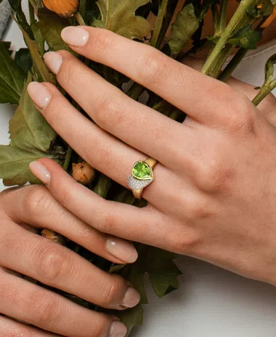 Macy's Peridot (1-5/8 Ct. T.w.) & Diamond (1/6ct T.w.) Heart Ring In 10k Yellow Gold In Gold