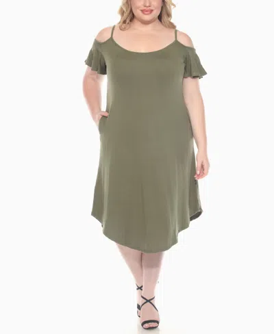 White Mark Plus Size Casual Scoop Neck Flutter Sleeve Knee Length Dress In Green