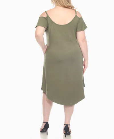 White Mark Plus Size Casual Scoop Neck Flutter Sleeve Knee Length Dress In Green