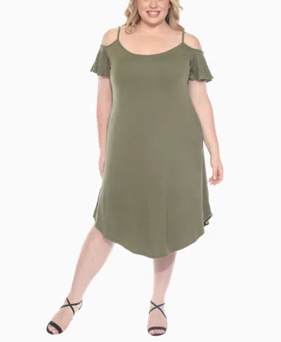 White Mark Plus Size Casual Scoop Neck Flutter Sleeve Knee Length Dress In Green