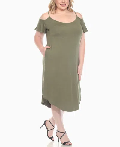 White Mark Plus Size Casual Scoop Neck Flutter Sleeve Knee Length Dress In Green