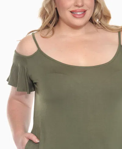 White Mark Plus Size Casual Scoop Neck Flutter Sleeve Knee Length Dress In Green