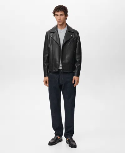 Mango Men's Leather-effect Biker Jacket In Black