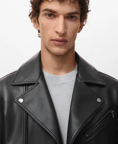 Mango Men's Leather-effect Biker Jacket In Black