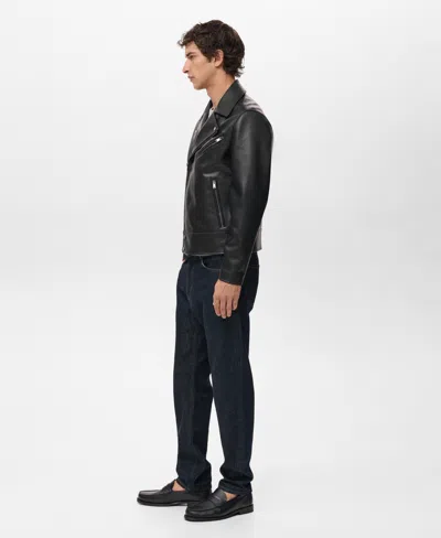 Mango Men's Leather-effect Biker Jacket In Black