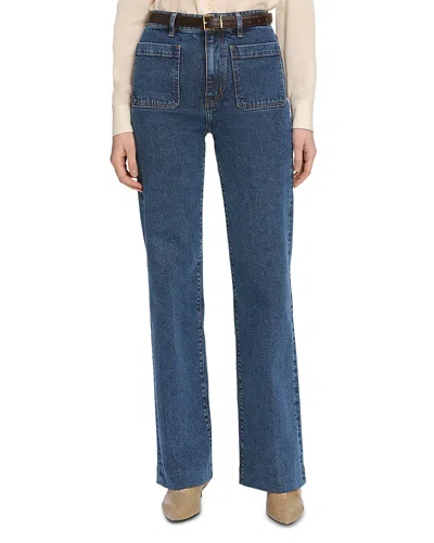 Frame Womens Palazzo Patch-pockets Wide-leg High-rise Stretch-organic-denim Blend Jeans Cursive In Blue