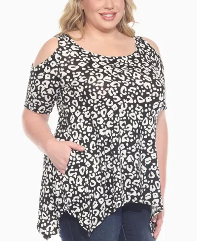 White Mark Women's Cold Shoulder Leopard Print Short Sleeve Top In Multi