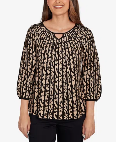 Ruby Rd. Petite Gored Texture Animal Print Sweater In Multi