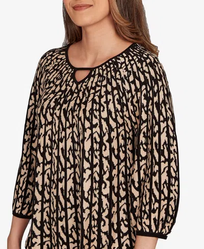 Ruby Rd. Petite Gored Texture Animal Print Sweater In Multi