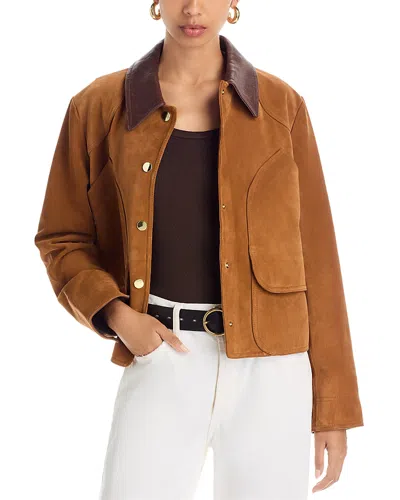 Veronica Beard Walters Leather Cropped Barn Jacket Whisky In Brown