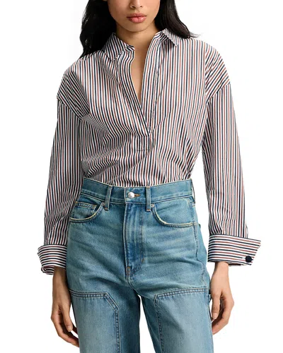 Veronica Beard Draymond Striped Stretch Cotton-blend Poplin Shirt In Multi