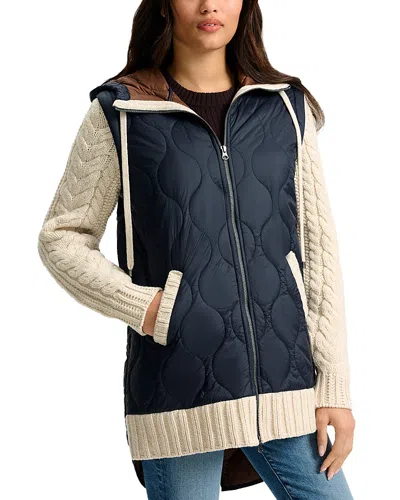 Veronica Beard Barrows Mixed Media Hooded Zip-up Jacket In Blue